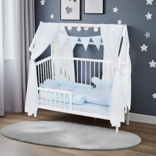 Royal Blau Komplettbett 2in1 Hausbett mit Schutzgitter - babyhafen.de 