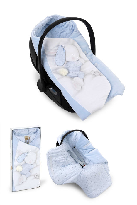 Babyfußsack für Babyschale Kinderwagen Blau Hase - babyhafen.de 