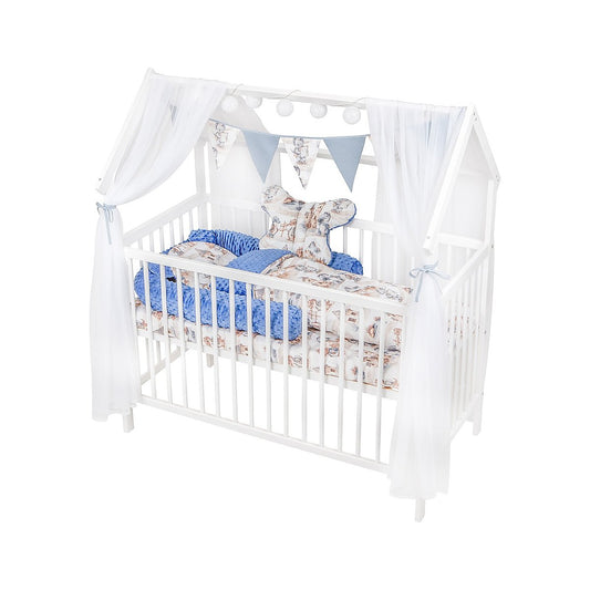 Babybett Hausbett 60x120 weiß mit Bettset Drachen Blau
