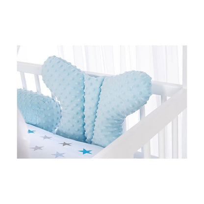 Baby Bettset Hausbett Blau mit Sternen und Minky Schmetterling Kissen