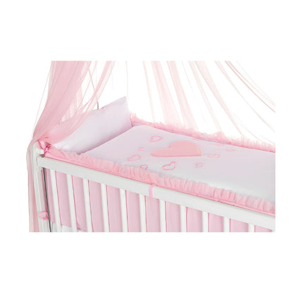 Mobiles Beistellbett 90x40 mit Rollen Komplett Herzen rosa - babyhafen.de 
