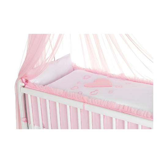 Mobiles Beistellbett 90x40 mit Rollen Komplett Herzen rosa - babyhafen.de 