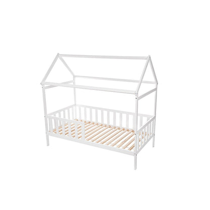 Hausbett Kinderbett Weiß mit Gitter