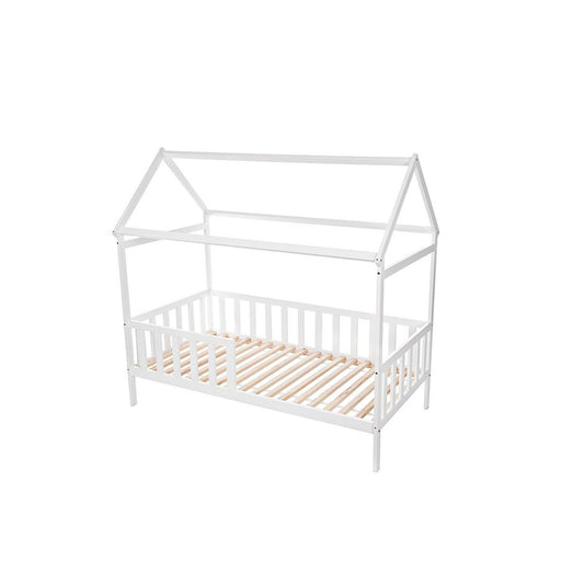 Hausbett Kinderbett Weiß mit Gitter