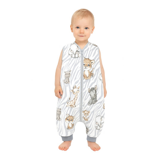 Babyhafen Schlafsack mit Beinen Safari – Kinder Schlafoverall 2.5 TOG aus Baumwolle mit Tiermotiv in Grau und Beige