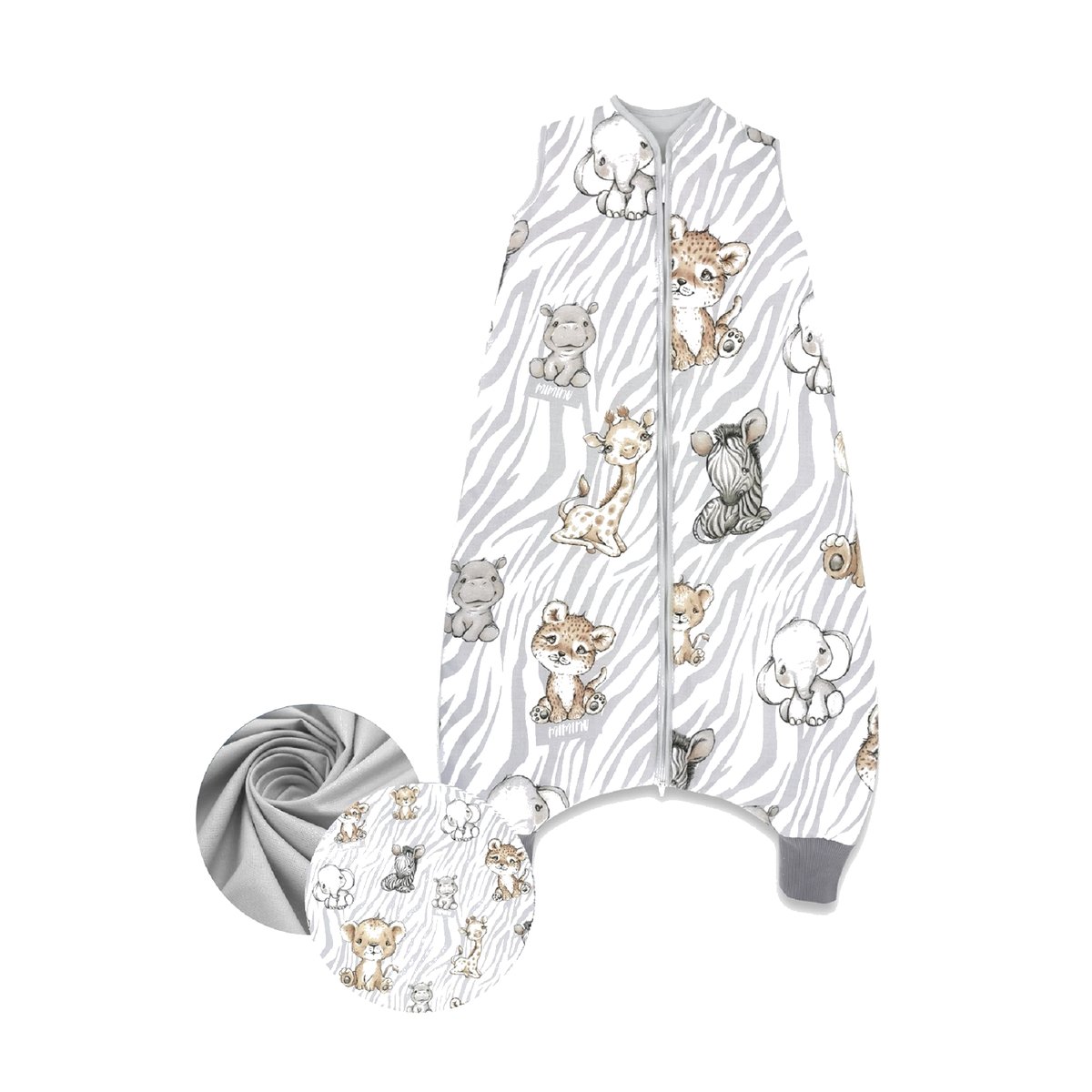Kinderschlafsack mit Beinen Safari-Motiv 2.5 TOG, grau-weiß