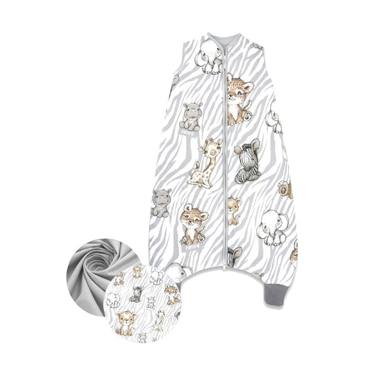 Kinderschlafsack mit Beinen Safari-Motiv 2.5 TOG, grau-weiß