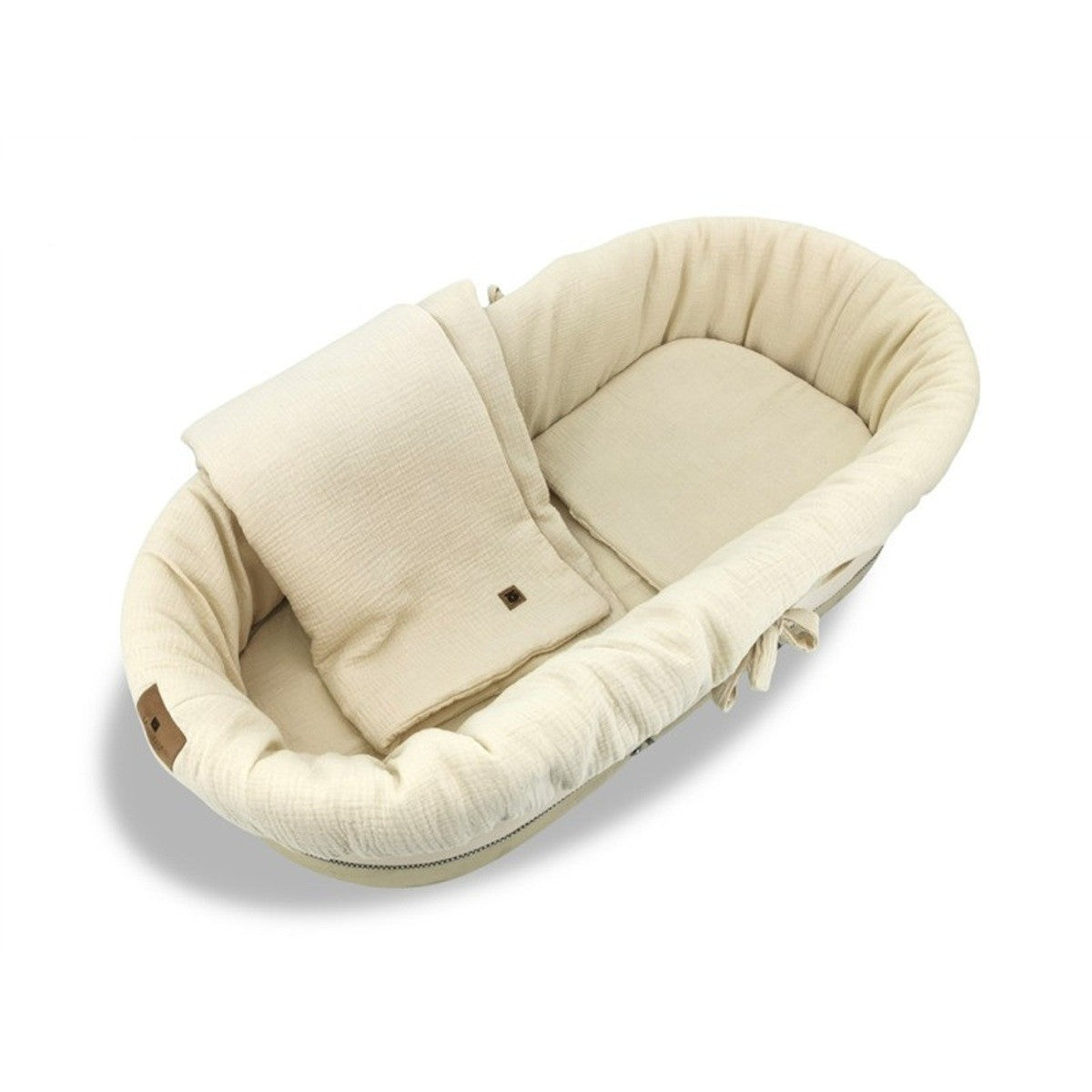 Beiges Musselin Kinderwagen Set mit Nestchen, Decke und Kissen aus Baumwolle für Babys