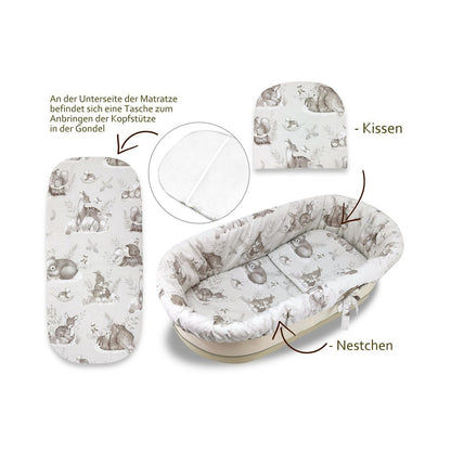 3-teiliges Kinderwagen-Set mit Tier- und Waldmotiv