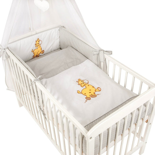 Babybett Bettwäsche Set Grau mit Giraffe Motiv für Babybett 60x120
