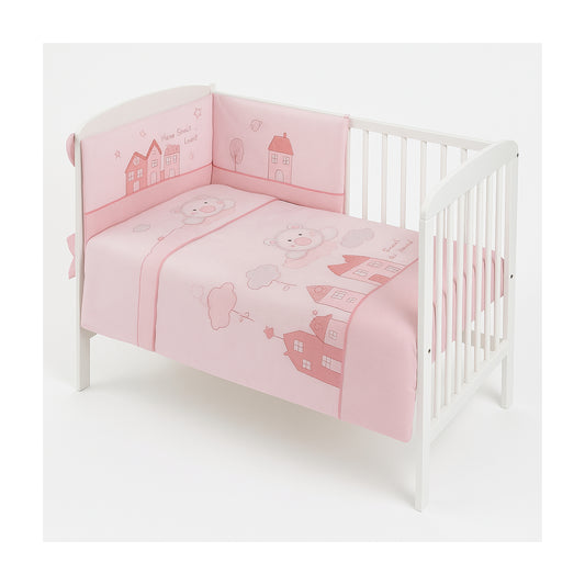 Komplettbett Babybett 60x120 mit rosa Bettwäsche und Nestchen