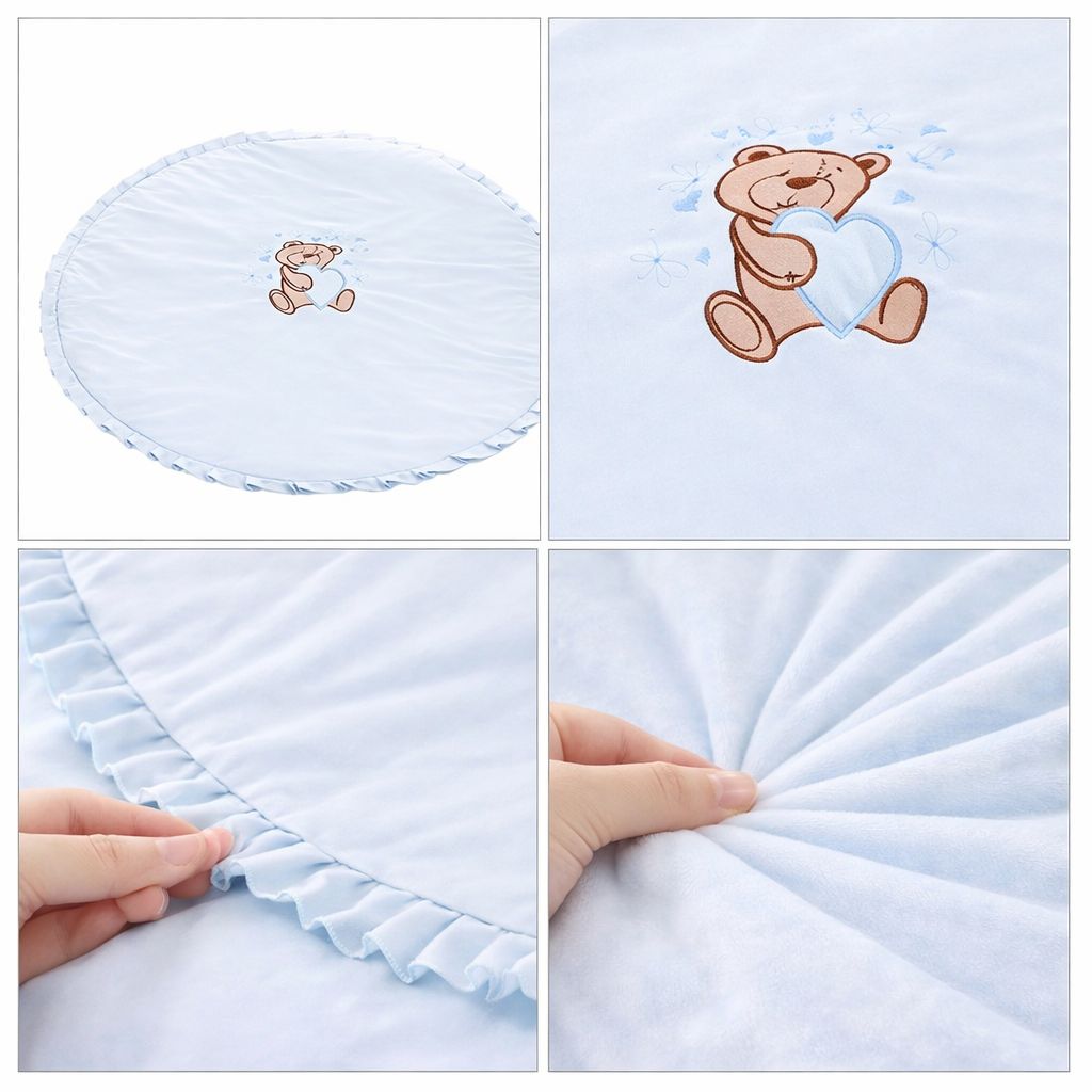 Weiche Krabbeldecke Ø 95 cm mit dekorativer Rüsche für Babys Blau