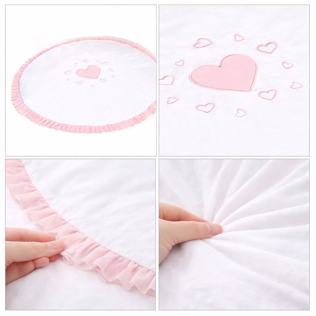 Babyhafen Krabbeldecke Baby mit Rüschen & Stickerei Herz Rosa 95 cm