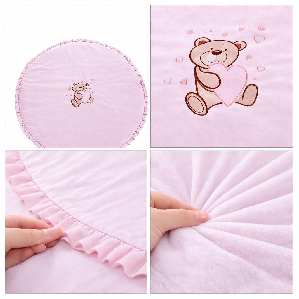 Weiche Krabbeldecke Ø 95 cm mit dekorativer Rüsche für Babys Rosa