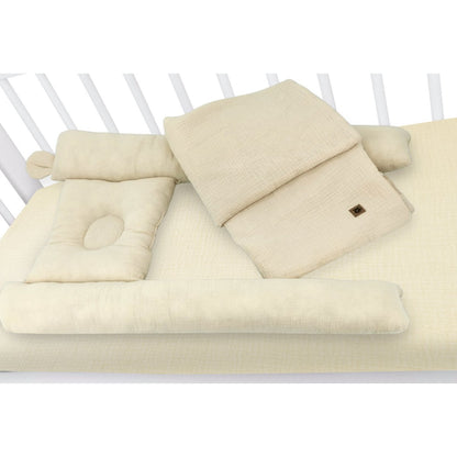 Musselin Bettwäsche beige Nest, Babydecke, Spannbettlaken Babyset