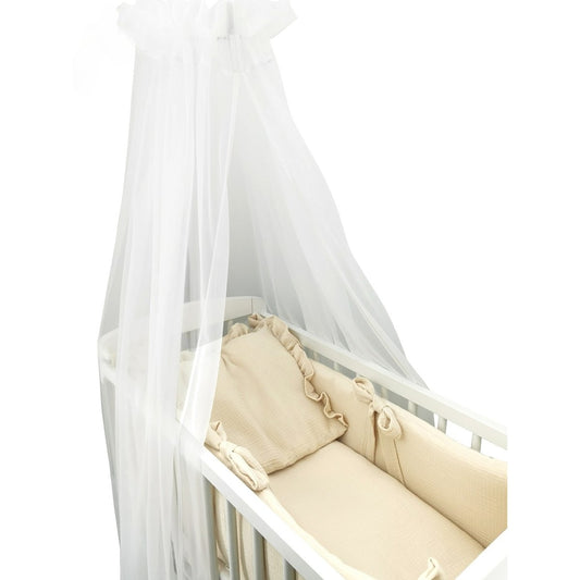 Musselin Wiegenset Beige 6-teilig Babybettwäsche mit Nestchen und Baldachin