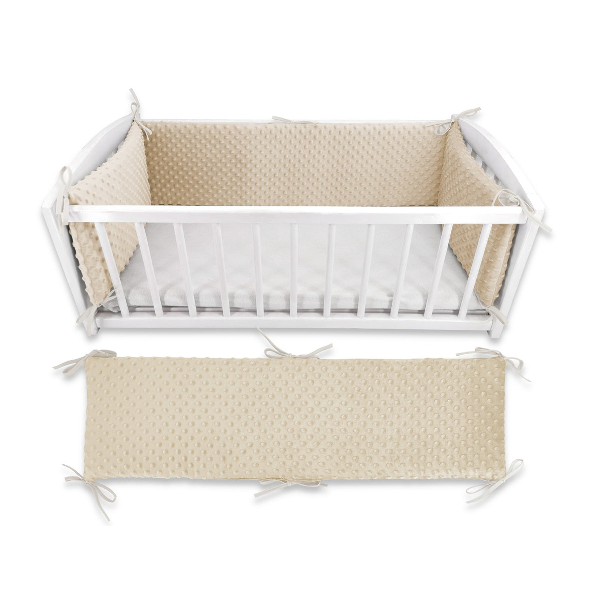 Weiches Bettnestchen Minky Beige im Babybett – Schutz vor Gitterstäben