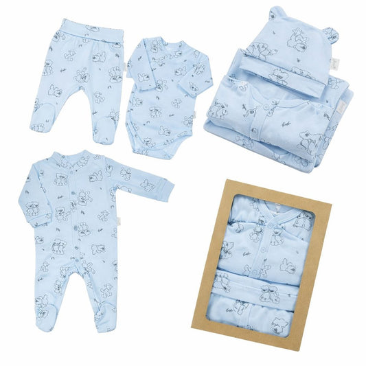 4-teiliges Neugeborenen-Set in Blau mit Body, Strampler, Hose und Mütze