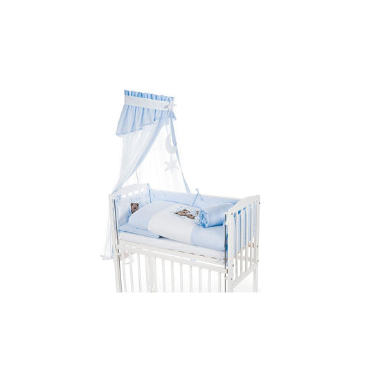 Babybettwäsche Set 7-teilig Blau mit Bärchen Stickerei und Himmel für Beistellbett 90x40 cm – Babyhafen