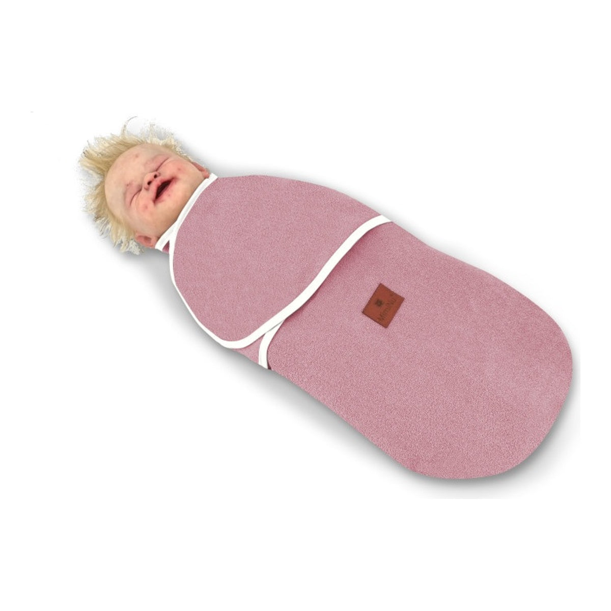 Neugeborenes Baby im Pucktuch aus Thermofrottee Farbe Himbeere