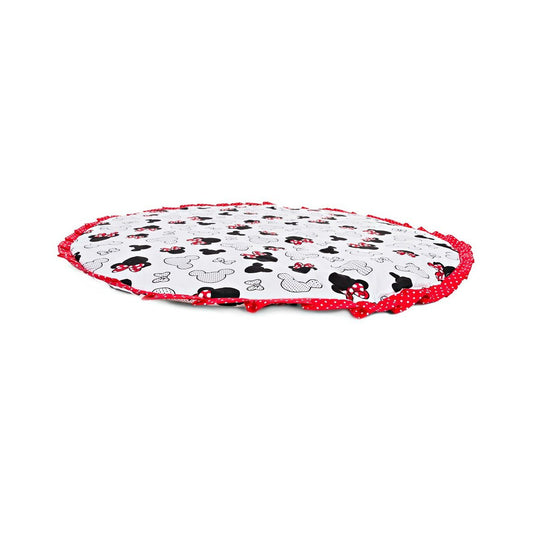 Krabbeldecke mit Rüschen, Minnie-Motiv in Rot/Schwarz – Seitenansicht, 95 cm