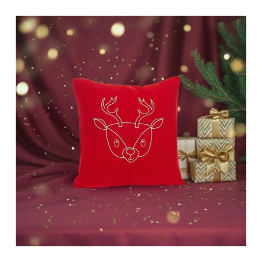 Dekokissen Weihnachten 40x40 cm mit Rentierkopf-Stickerei als festliche Deko im Wohnzimmer