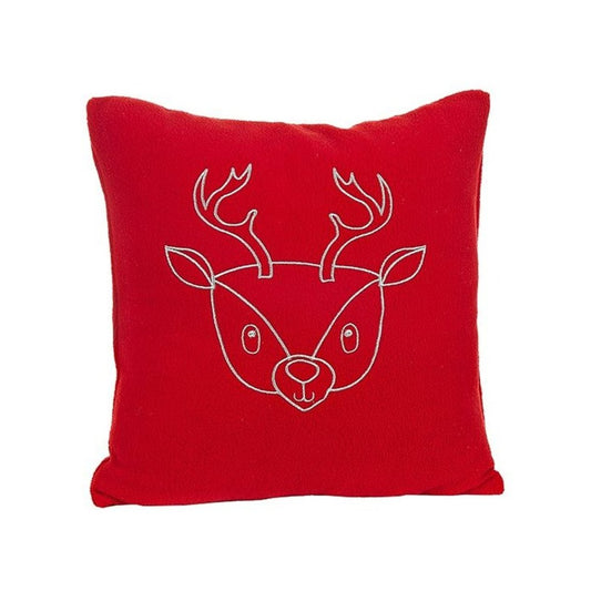 Festliches Weihnachtskissen 40x40 cm mit Rentierkopf-Stickerei als gemütliche Deko im Wohnzimmer mit Geschenken