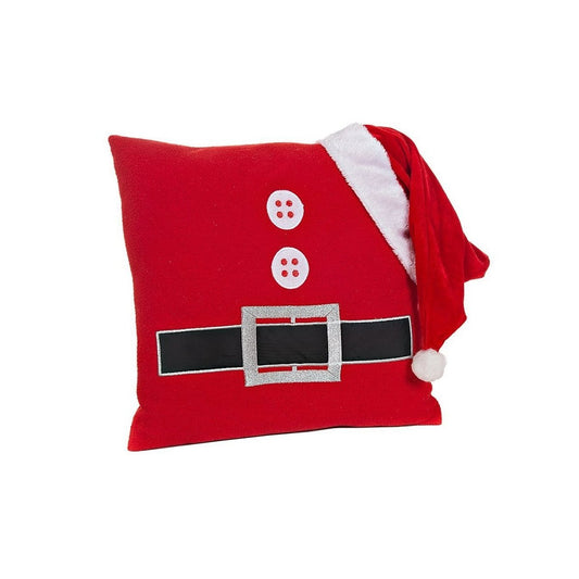 Weihnachtskissen 40x40 cm im Santa Claus Design mit Mütze und Gürtelschnalle