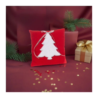 Weihnachtskissen 40x40 cm mit weißem Weihnachtsbaum Motiv und Schleife, detailreiche Stickerei