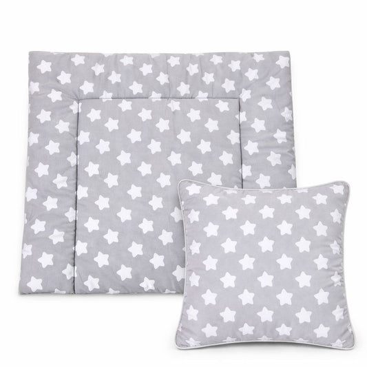Wickelauflage Set 2-teilig in Grau mit Sternen, Wickelauflage und Kissen