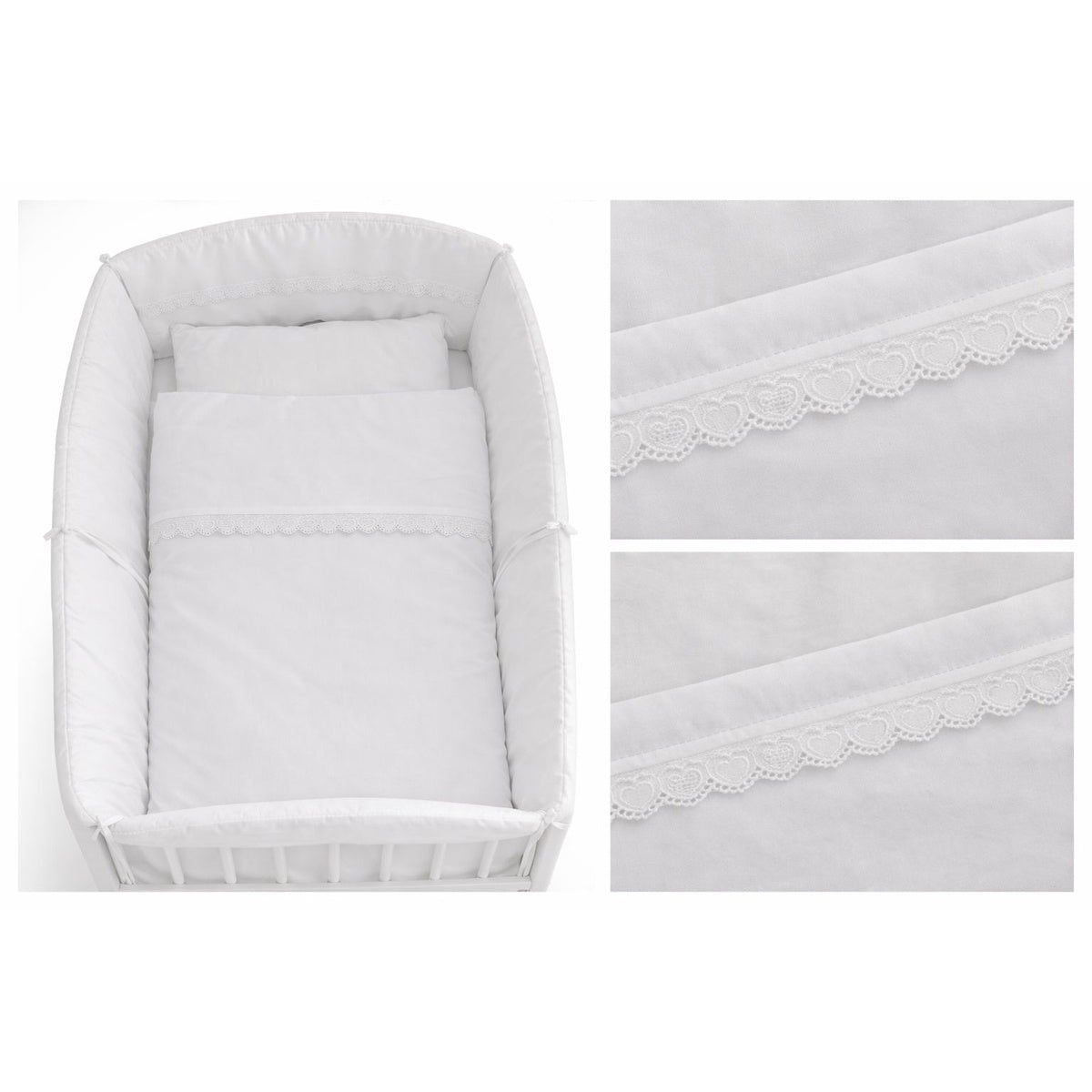 Wiegenbettwäsche 40x90 Weiß 5-teilig mit Spitze und Nestchen