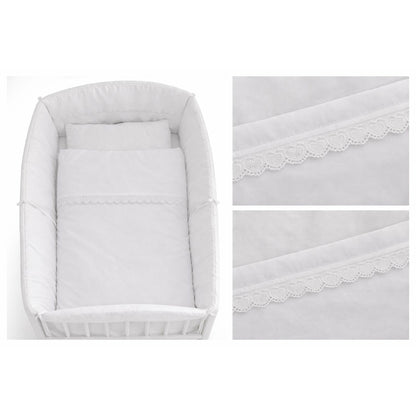 Wiegenbettwäsche 40x90 Weiß 5-teilig mit Spitze und Nestchen