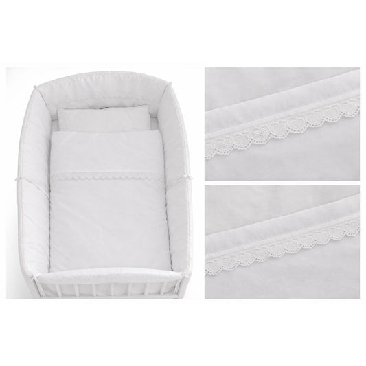 Wiegenbettwäsche 40x90 Weiß 5-teilig mit Spitze und Nestchen
