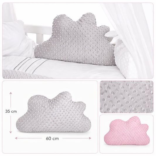 Wolkenkissen Minky Grau und Rosa 60x35 cm – Kuschelkissen Wolke für Baby und Kinder